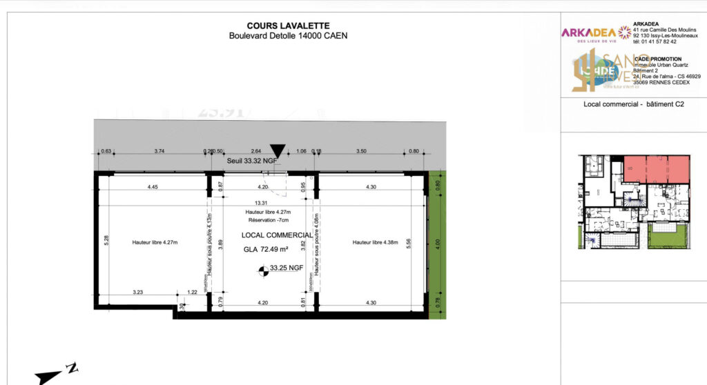 CELLULE DE 73 M2 A LOUER – AXE PASSANT
